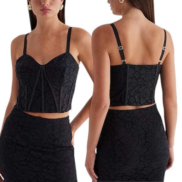 Express Cropped Corset Top Size 10 Black Lace Bustier $78 NEW Fairy Goth Witchy - Picture 8 of 8